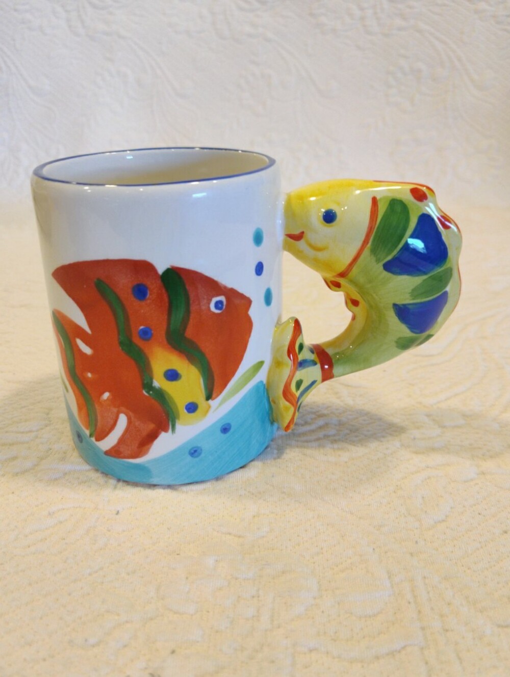 Big Colorful 3D Fish Handle Ceramic Hand Painted Coffee Mug By Linen N Things